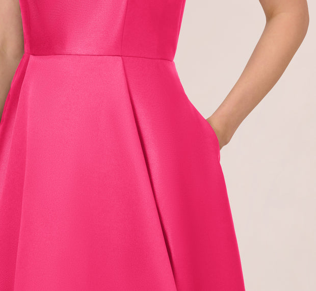 Aidan Mattox High Low Mikado Gown With Asymmetrical Detail In Electric Pink
