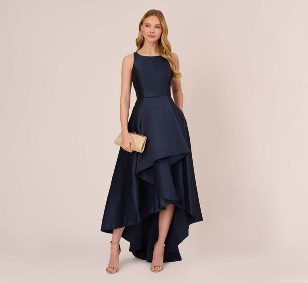 Aidan Mattox High Low Mikado Gown With Asymmetrical Detail In Midnight
