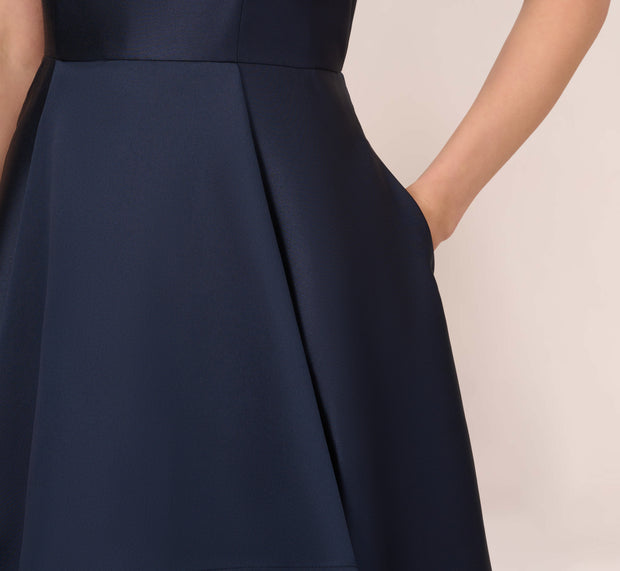 Aidan Mattox High Low Mikado Gown With Asymmetrical Detail In Midnight