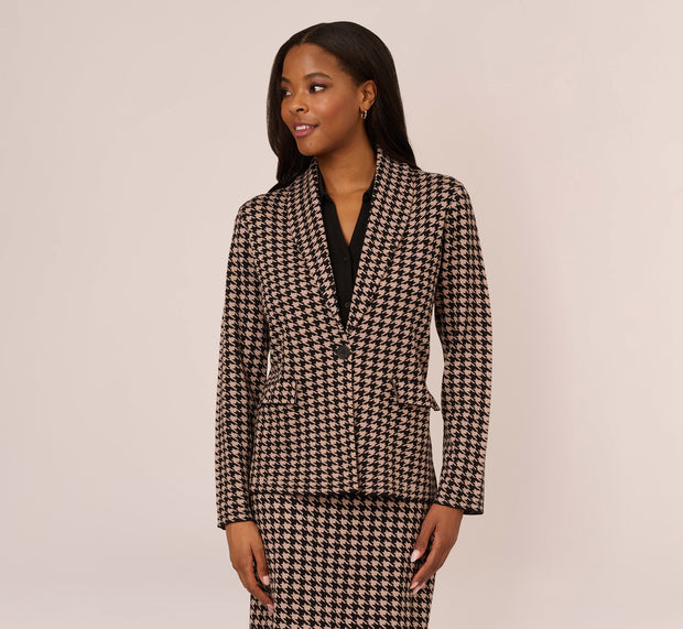 Aidan Mattox Houndstooth Blazer With Shawl Collar In Dusty Camel Soft Houndstooth