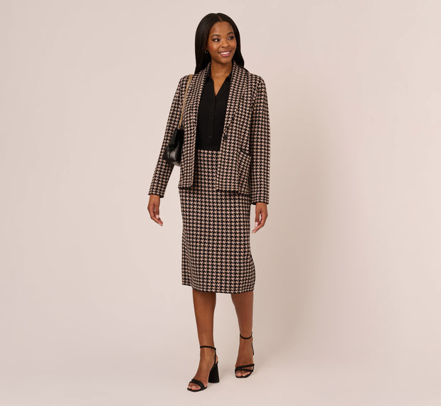 aidan mattox Houndstooth Blazer With Shawl Collar In Dusty Camel Soft Houndstooth