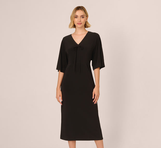 Aidan Mattox Jersey Midi Dress With Dolman Short Sleeves In Black