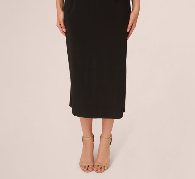 Aidan Mattox Jersey Midi Dress With Dolman Short Sleeves In Black