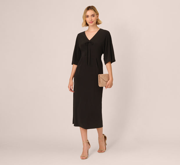 aidan mattox Jersey Midi Dress With Dolman Short Sleeves In Black
