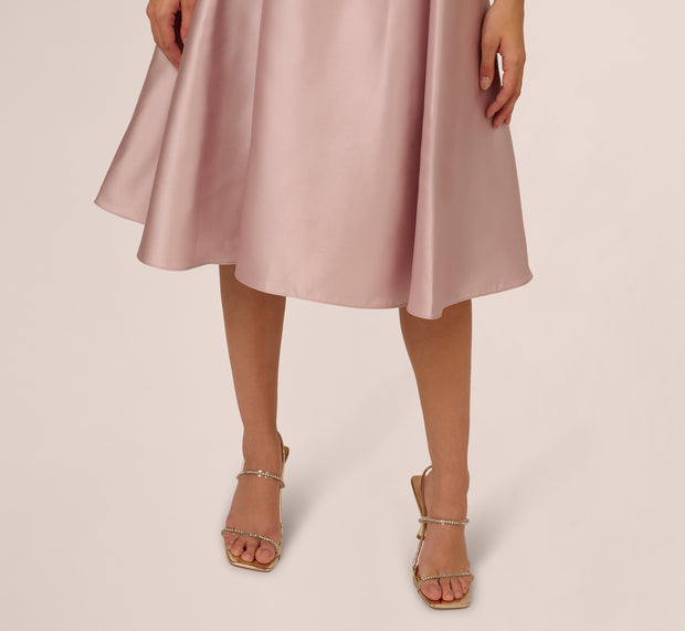 Aidan Mattox Key Hole Mikado Cap Sleeve Midi Dress In Bellini