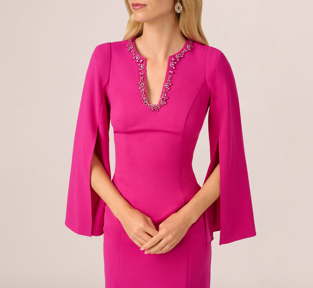 Aidan Mattox Knit Crepe Jewel Short Dress In Berry Rose