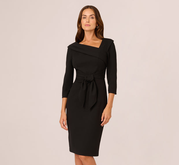 Aidan Mattox Knit Crepe Tie Front Sheath Dress In Black