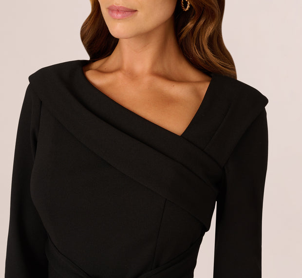 Aidan Mattox Knit Crepe Tie Front Sheath Dress In Black