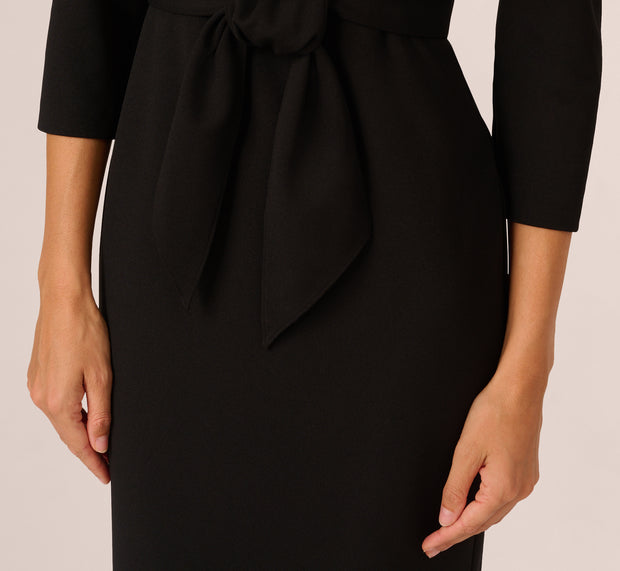 Aidan Mattox Knit Crepe Tie Front Sheath Dress In Black