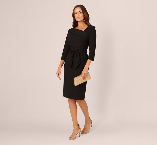 aidan mattox Knit Crepe Tie Front Sheath Dress In Black