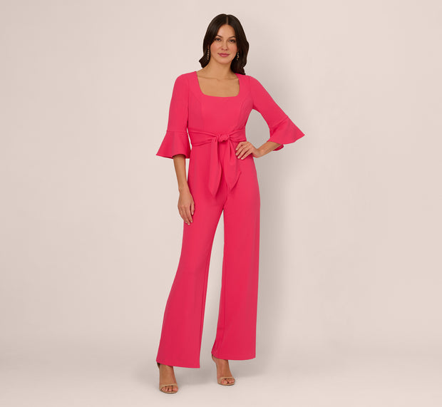 Aidan Mattox Knit Crepe Wide Leg Jumpsuit With Bell Sleeves In Camellia