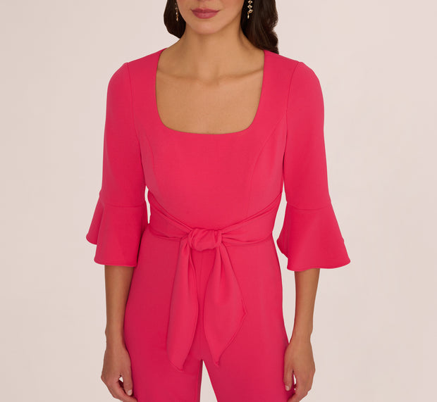 Aidan Mattox Knit Crepe Wide Leg Jumpsuit With Bell Sleeves In Camellia