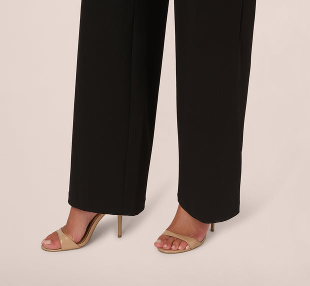 Aidan Mattox Knit Crepe Wide Leg Jumpsuit With Bell Sleeves In Black