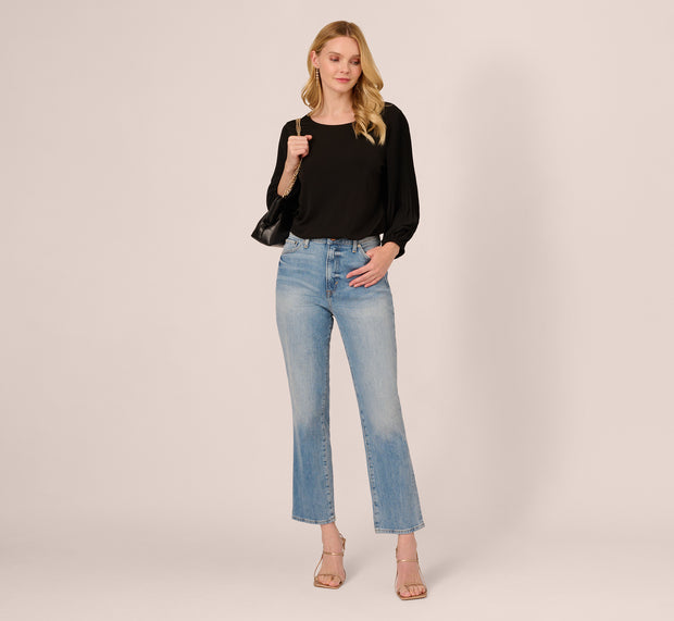 Aidan Mattox Knit Top With Pleated Sleeves In Black
