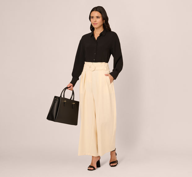 Aidan Mattox Long Sleeve Button Front Airflow Blouse In Black