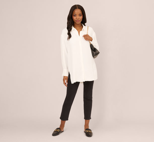 Aidan Mattox Long Sleeve Button Front Airflow Blouse In Ivory
