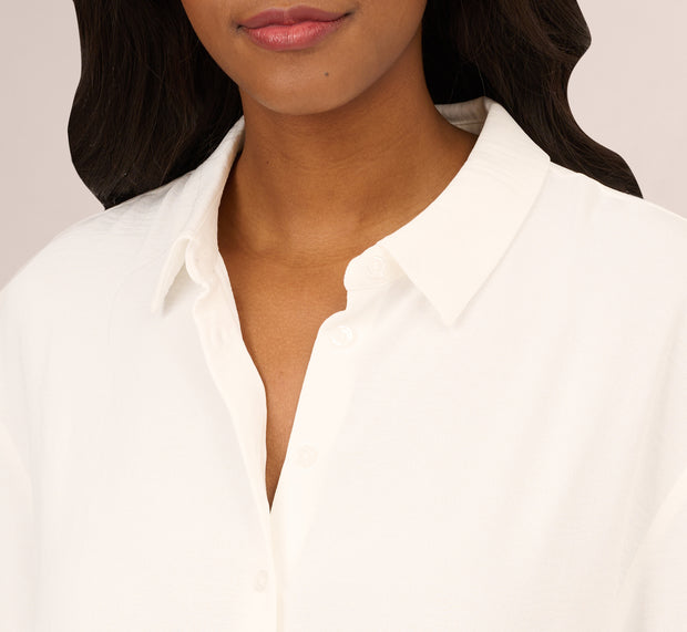 Aidan Mattox Long Sleeve Button Front Airflow Blouse In Ivory