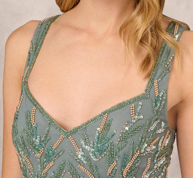 Aidan Mattox Multicolor Beaded Mermaid Gown With Sweetheart Neckline In Dark Sage
