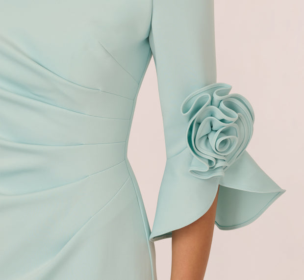 Aidan Mattox Off Shoulder Bell Sleeve Rosette Gown In Airy Aqua
