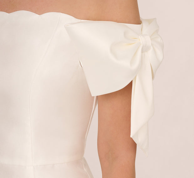 Aidan Mattox Off Shoulder Bow Sleeve Cocktail Dress In Ivory