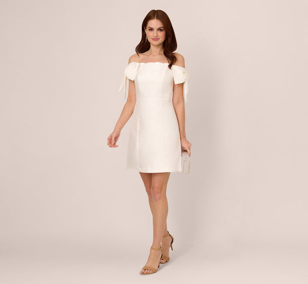 aidan mattox Off Shoulder Bow Sleeve Cocktail Dress In Ivory