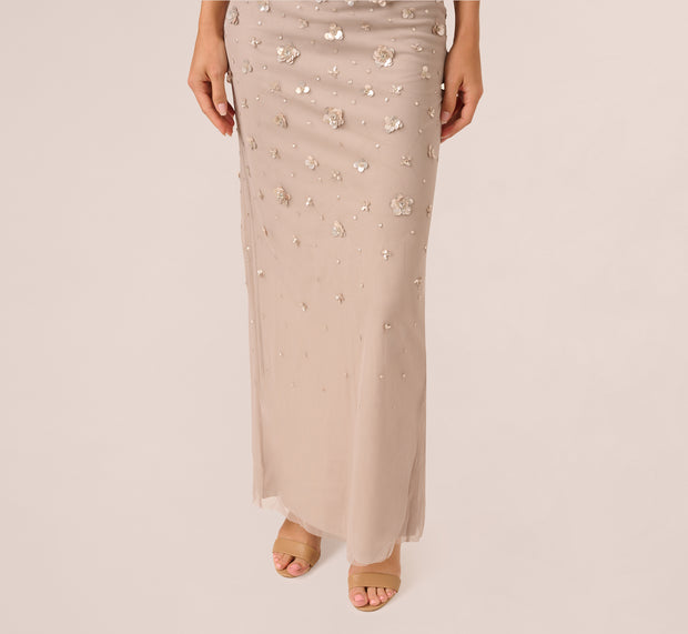 Aidan Mattox Off Shoulder Dress With Floral Embellishment In Marble