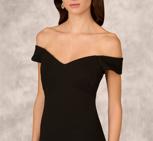 Aidan Mattox Off Shoulder Organza Flounce Mermaid Gown In Black