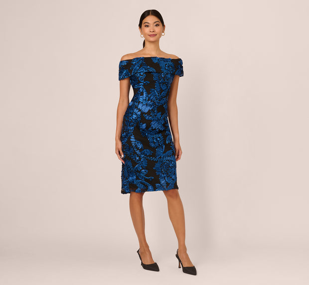 Aidan Mattox Off Shoulder Soutache Dress In Navy Black