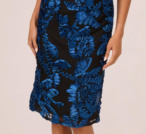 Aidan Mattox Off Shoulder Soutache Dress In Navy Black