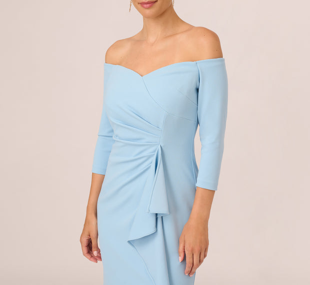 Aidan Mattox Off The Shoulder Cascading Ruffle Gown In Blue Mist