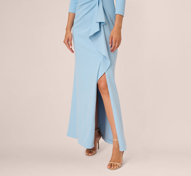 Aidan Mattox Off The Shoulder Cascading Ruffle Gown In Blue Mist