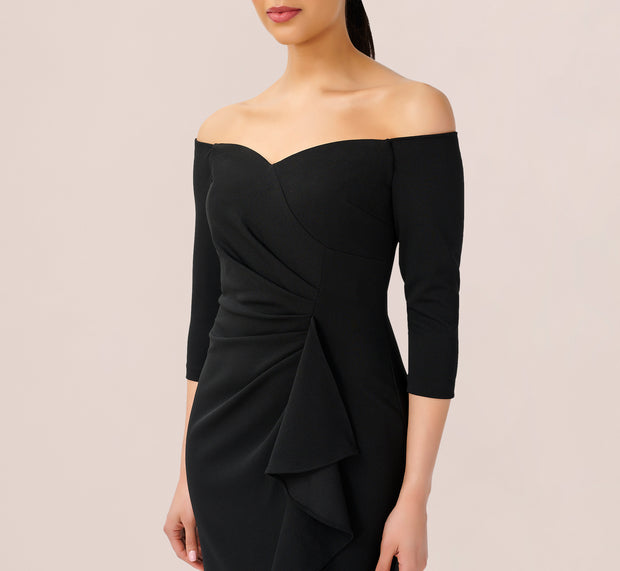Aidan Mattox Off The Shoulder Dress With Cascading Ruffle Detail In Black