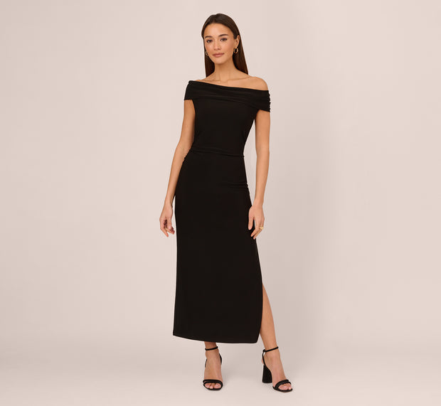 Aidan Mattox Off The Shoulder Jersey Maxi Dress In Black