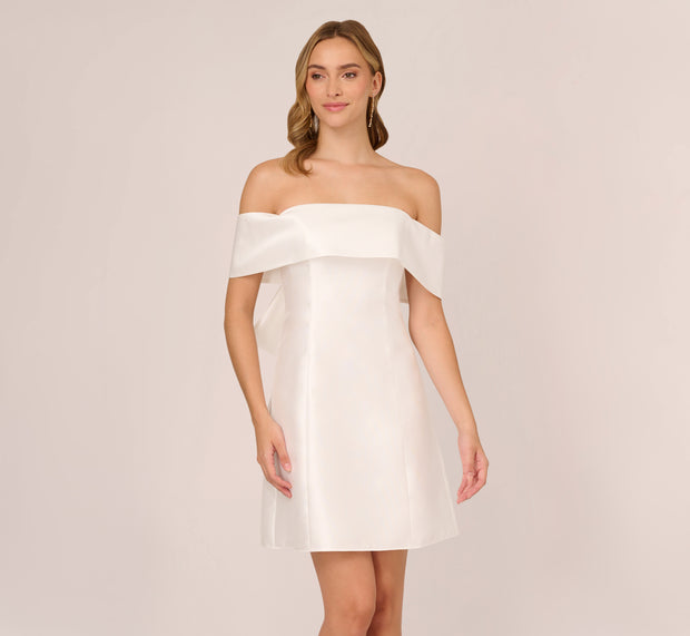 Aidan Mattox Off The Shoulder Mikado Dress With Bow Back In Ivory