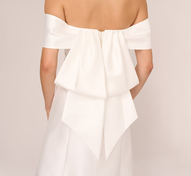 Aidan Mattox Off The Shoulder Mikado Dress With Bow Back In Ivory