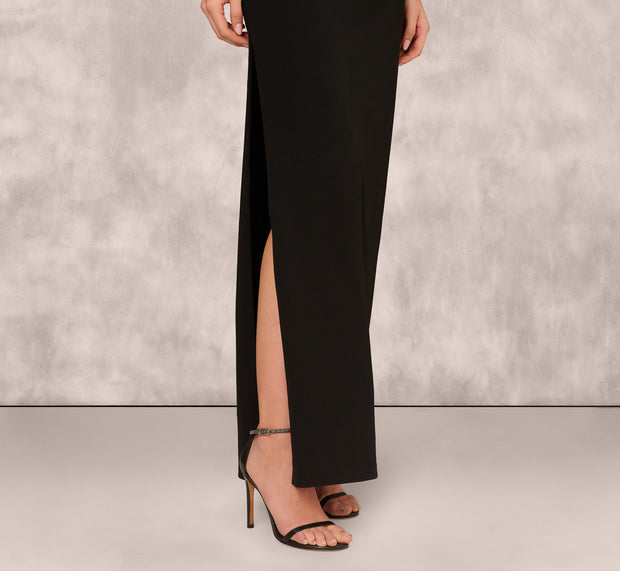 Aidan Mattox One Shoulder Beaded Floral Detail Long Dress In Black