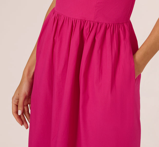 Aidan Mattox One Shoulder Floral Applique Cotton Midi Dress In Pink