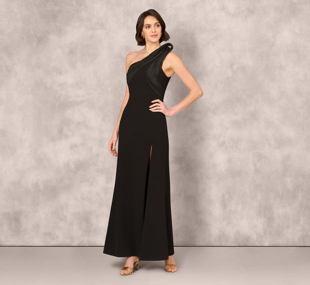 Aidan Mattox One Shoulder Pleated Detail Mermaid Gown In Black