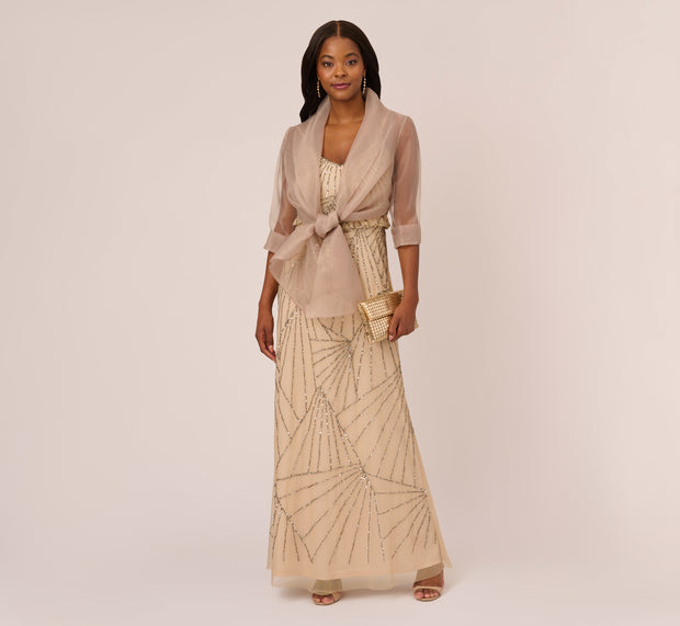 aidan mattox Organza Wrap Jacket With Short Sleeves In Champagne