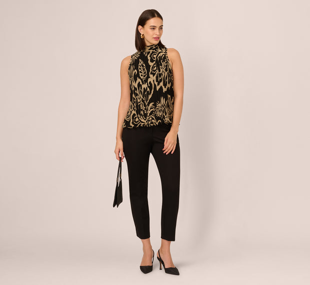 Aidan Mattox Pleated Floral Halter Top In Black Ornate Floral