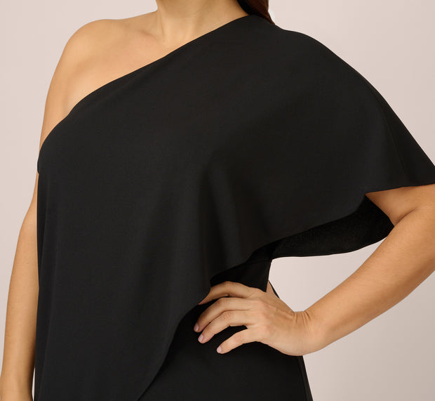 Aidan Mattox Plus Size Flutter One Shoulder Jumpsuit In Black