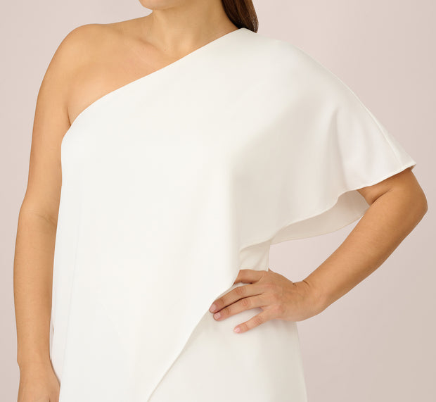 Aidan Mattox Plus Size Flutter One Shoulder Jumpsuit In Ivory