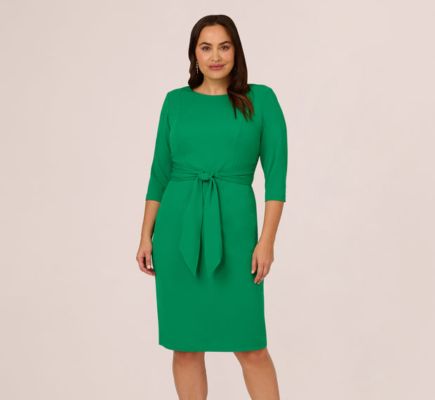 Aidan Mattox Plus Size Knit Crepe Bow Sheath Dress With Three Quarter Sleeves In Vi