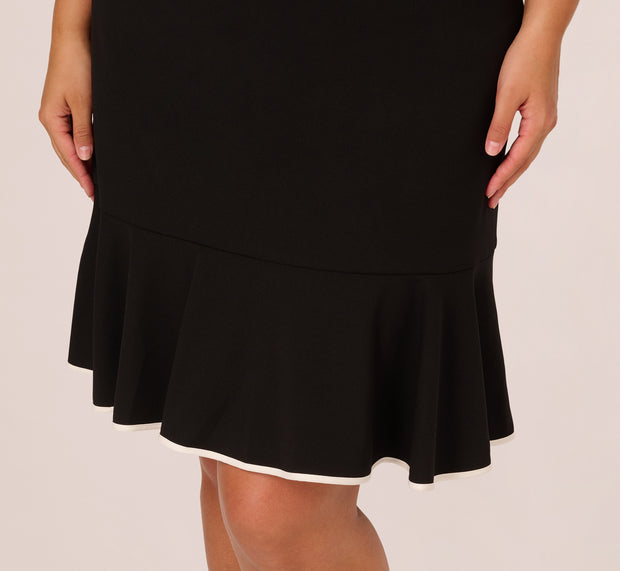 Aidan Mattox Plus Size Mock Neck Dress With Contrasting Bowtie In Black Ivory