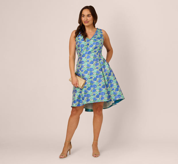 Aidan Mattox Plus Size Sleeveless Tulip Jacquard Fit And Flare Midi Dress In Blue G