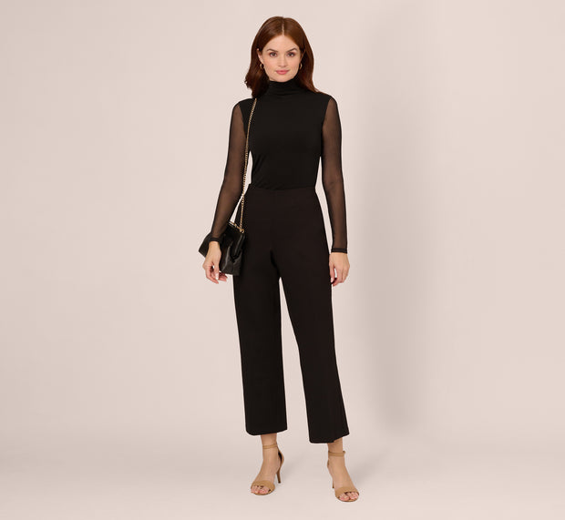 aidan mattox Ponte Knit Pull On Pant With Kick Flare Hem In Black