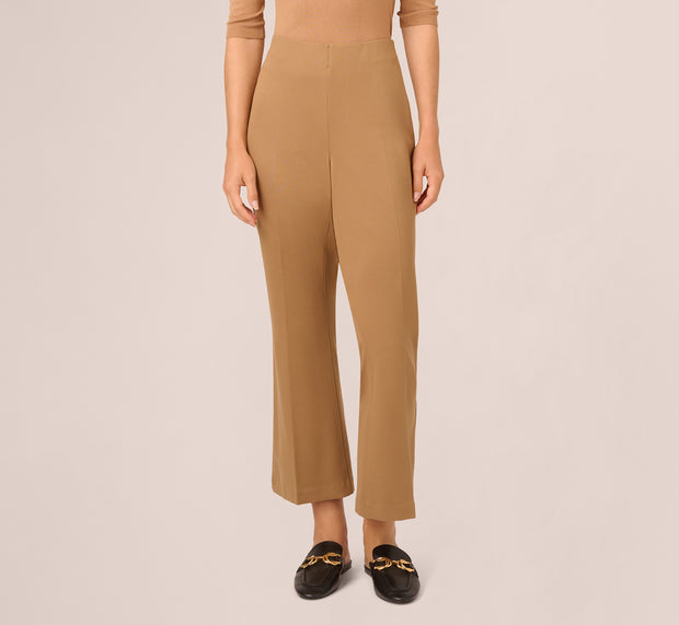 Aidan Mattox Ponte Knit Pull On Pant With Kick Flare Hem In Rich Camel