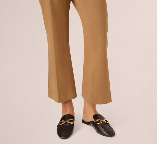Aidan Mattox Ponte Knit Pull On Pant With Kick Flare Hem In Rich Camel