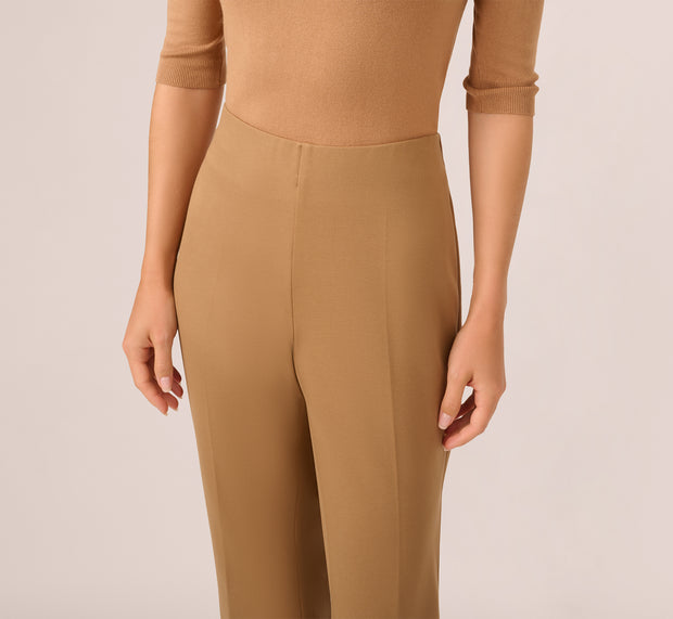 Aidan Mattox Ponte Knit Pull On Pant With Kick Flare Hem In Rich Camel