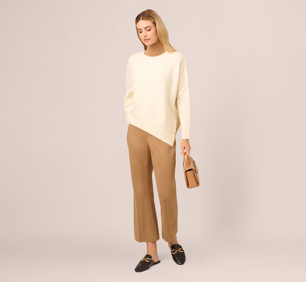 aidan mattox Ponte Knit Pull On Pant With Kick Flare Hem In Rich Camel